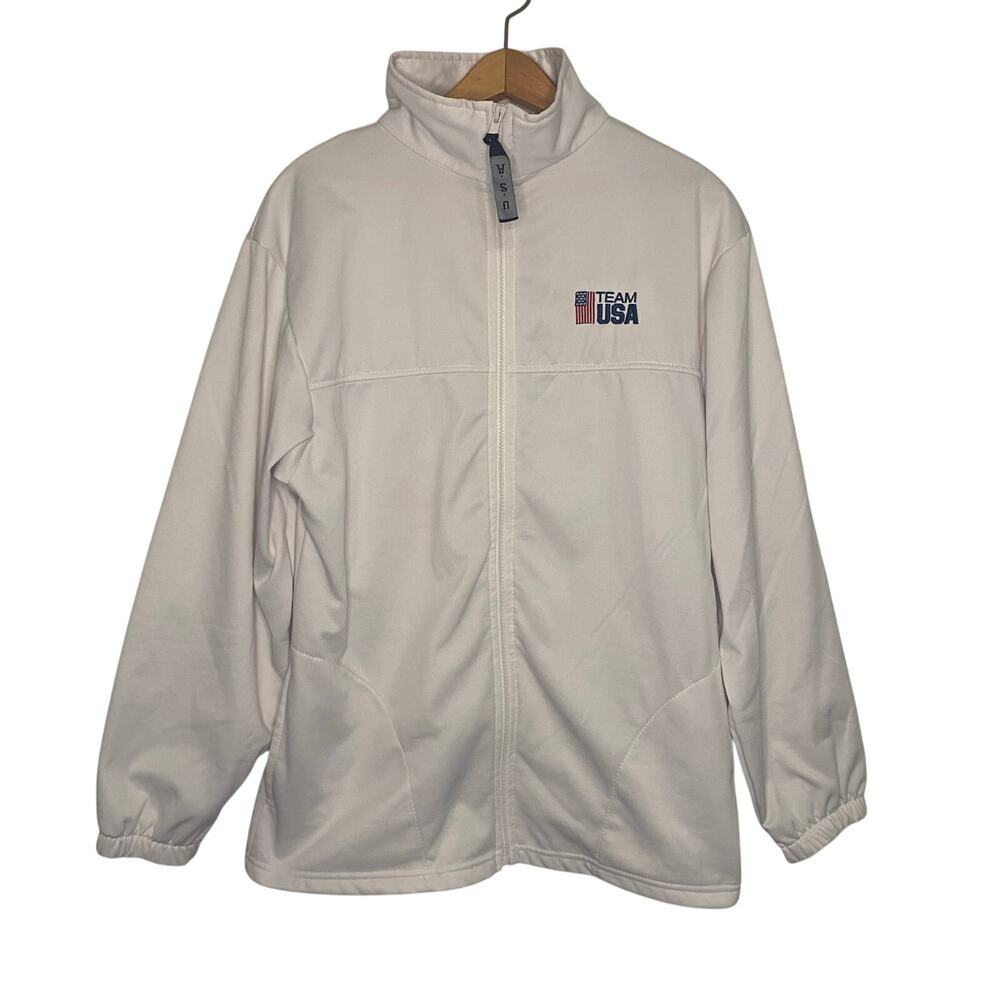 Team USA Olympic Committee White Full Zip Track Jacket Large Winter Olympics - Picture 1 of 15